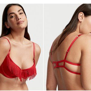 VS Very Sexy Fringe Open Quarter Cup Bra Lipstick Red NWT